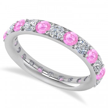 Diamond & Pink Sapphire Eternity Wedding Band 14k White Gold (2.00ct)