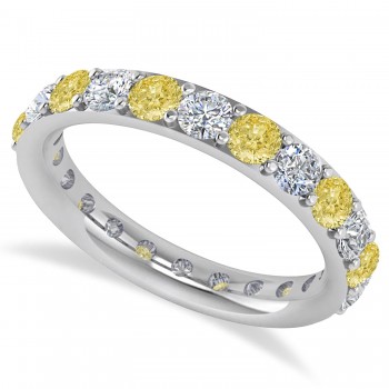 Yellow & White Diamond Eternity Wedding Band 14k White Gold (2.00ct)