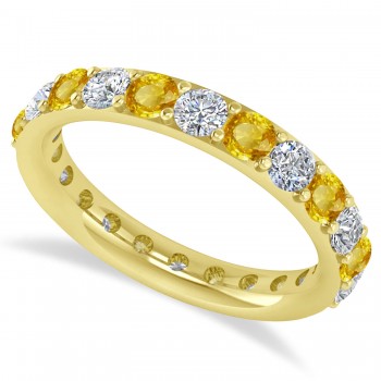 Diamond & Yellow Sapphire Eternity Wedding Band 14k Yellow Gold (2.00ct)