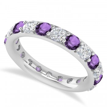 Diamond & Amethyst Eternity Wedding Band 14k White Gold (2.50ct)