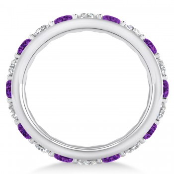 Diamond & Amethyst Eternity Wedding Band 14k White Gold (2.50ct)