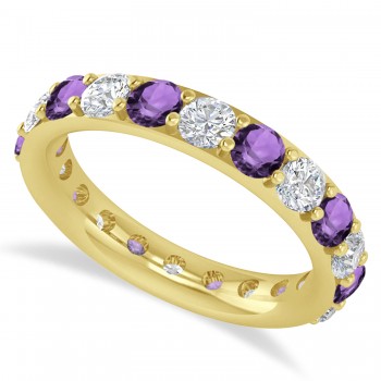 Diamond & Amethyst Eternity Wedding Band 14k Yellow Gold (2.50ct)