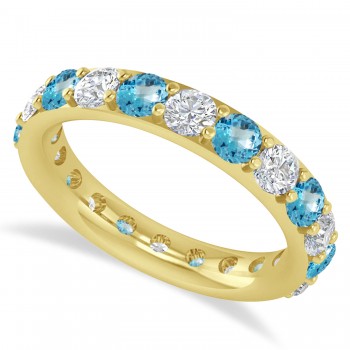 Diamond & Blue Topaz Eternity Wedding Band 14k Yellow Gold (2.50ct)