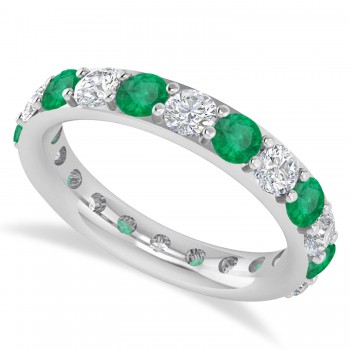 Diamond & Emerald Eternity Wedding Band 14k White Gold (2.50ct)