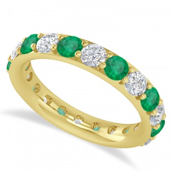 Diamond & Emerald Eternity Wedding Band 14k Yellow Gold (2.50ct)