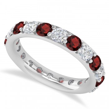 Diamond & Garnet Eternity Wedding Band 14k White Gold (2.50ct)