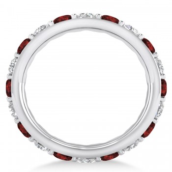 Diamond & Garnet Eternity Wedding Band 14k White Gold (2.50ct)