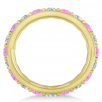 Diamond & Pink Sapphire Eternity Wedding Band 14k Yellow Gold (2.50ct)