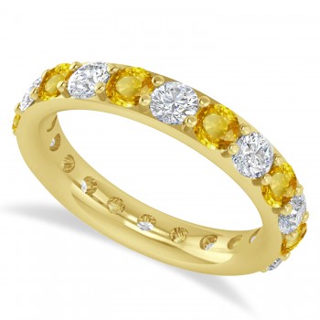 Diamond & Yellow Sapphire Eternity Wedding Band 14k Yellow Gold (2.50ct)