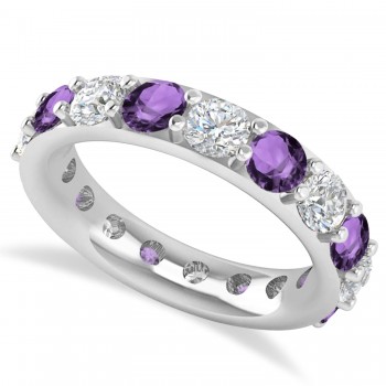 Diamond & Amethyst Eternity Wedding Band 14k White Gold (4.20ct)