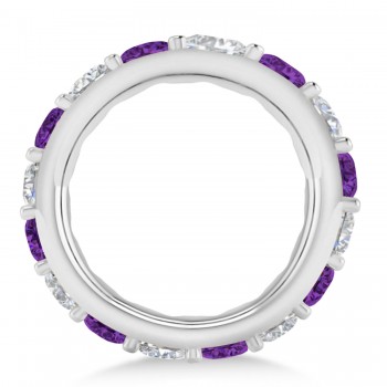 Diamond & Amethyst Eternity Wedding Band 14k White Gold (4.20ct)