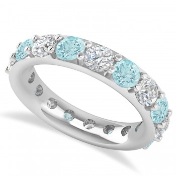 Diamond & Aquamarine Eternity Wedding Band 14k White Gold (4.20ct)