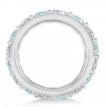 Diamond & Aquamarine Eternity Wedding Band 14k White Gold (4.20ct)