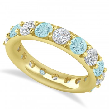 Diamond & Aquamarine Eternity Wedding Band 14k Yellow Gold (4.20ct)