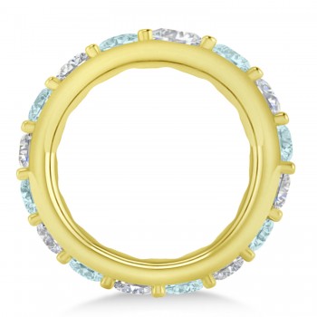 Diamond & Aquamarine Eternity Wedding Band 14k Yellow Gold (4.20ct)