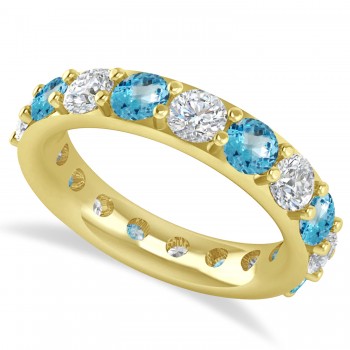 Diamond & Blue Topaz Eternity Wedding Band 14k Yellow Gold (4.20ct)