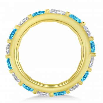 Diamond & Blue Topaz Eternity Wedding Band 14k Yellow Gold (4.20ct)