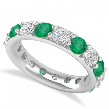 Diamond & Emerald Eternity Wedding Band 14k White Gold (4.20ct)