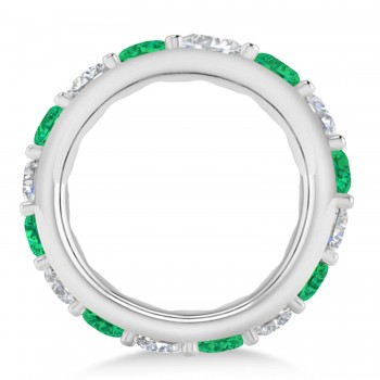 Diamond & Emerald Eternity Wedding Band 14k White Gold (4.20ct)