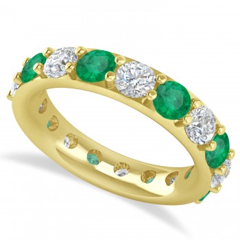 Diamond & Emerald Eternity Wedding Band 14k Yellow Gold (4.20ct)