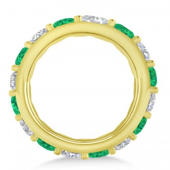 Diamond & Emerald Eternity Wedding Band 14k Yellow Gold (4.20ct)