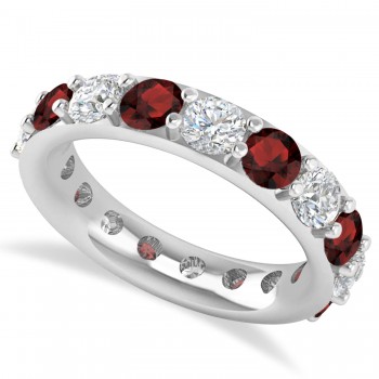 Diamond & Garnet Eternity Wedding Band 14k White Gold (4.20ct)