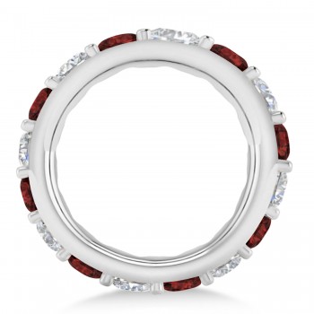 Diamond & Garnet Eternity Wedding Band 14k White Gold (4.20ct)