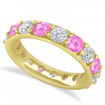 Diamond & Pink Sapphire Eternity Wedding Band 14k Yellow Gold (4.20ct)