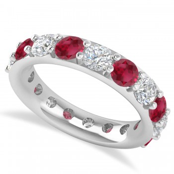 Diamond & Ruby Eternity Wedding Band 14k White Gold (4.20ct)