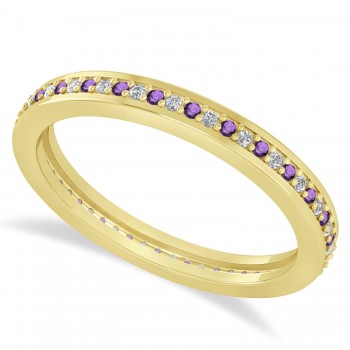 Diamond & Amethyst Eternity Wedding Band 14k Yellow Gold (0.28ct)