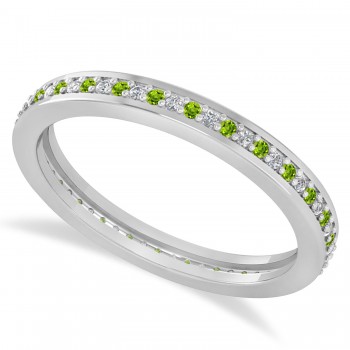 Diamond & Peridot Eternity Wedding Band 14k White Gold (0.28ct)