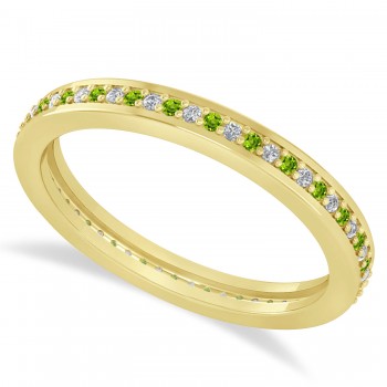 Diamond & Peridot Eternity Wedding Band 14k Yellow Gold (0.28ct)