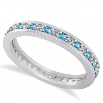 Diamond & Blue Topaz Eternity Wedding Band 14k White Gold (0.59ct)