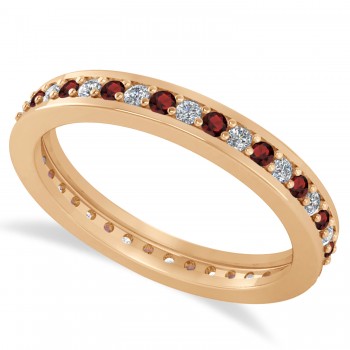 Diamond & Garnet Eternity Wedding Band 14k Rose Gold (0.59ct)