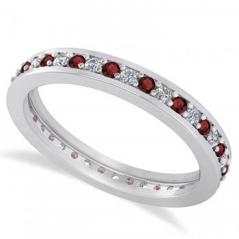 Diamond & Garnet Eternity Wedding Band 14k White Gold (0.59ct)