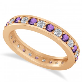 Diamond & Amethyst Eternity Wedding Band 14k Rose Gold (1.08ct)