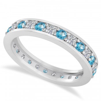 Diamond & Blue Topaz Eternity Wedding Band 14k White Gold (1.08ct)