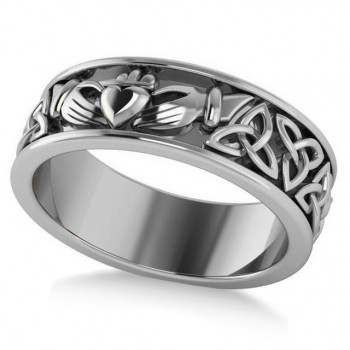 Claddagh & Celtic Knot Eternity Wedding Band 14k White Gold