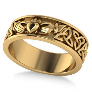 Claddagh & Celtic Knot Eternity Wedding Band 14k Yellow Gold