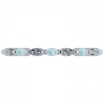 Diamond & Aquamarine Marquise Wedding Ring Band 14k White Gold (0.74ct)