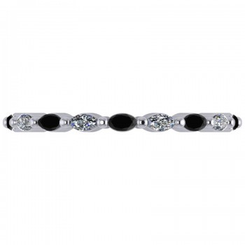 Black Diamond & Diamond Wedding Ring Band 14k White Gold (0.74ct)