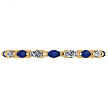 Diamond & Blue Sapphire Marquise Wedding Ring Band 14k Yellow Gold (0.74ct)