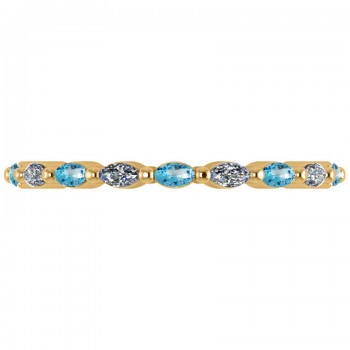 Diamond & Blue Topaz Marquise Wedding Ring Band 14k Yellow Gold (0.74ct)