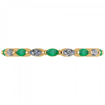 Diamond & Emerald Marquise Wedding Ring Band 14k Yellow Gold (0.74ct)