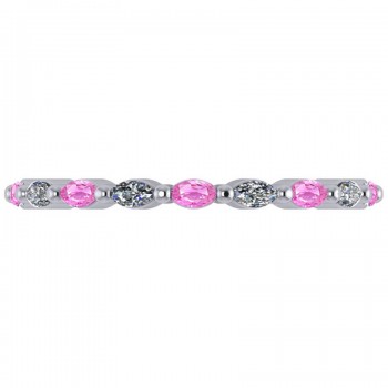 Diamond & Pink Sapphire Marquise Wedding Ring Band 14k White Gold (0.74ct)