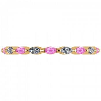 Diamond & Pink Sapphire Marquise Wedding Ring Band 14k Yellow Gold (0.74ct)