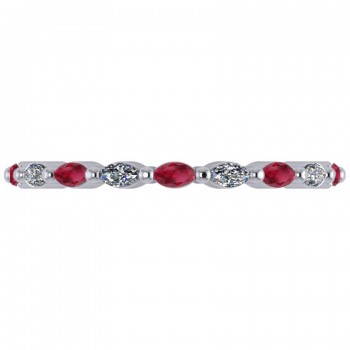 Diamond & Ruby Marquise Wedding Ring Band 14k White Gold (0.74ct)