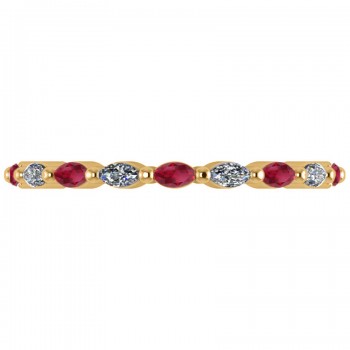 Diamond & Ruby Marquise Wedding Ring Band 14k Yellow Gold (0.74ct)
