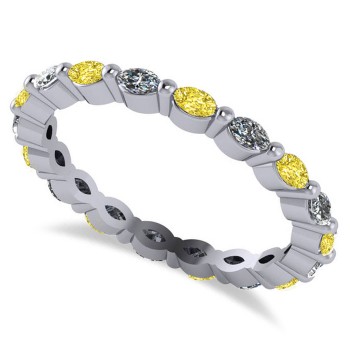 Yellow Diamond & Diamond Wedding Ring Band 14k White Gold (0.74ct)