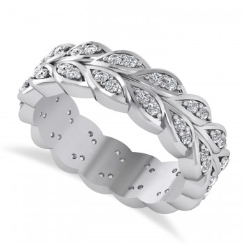 Diamond Leaf Wedding Ring Band 14k White Gold (0.60ct)